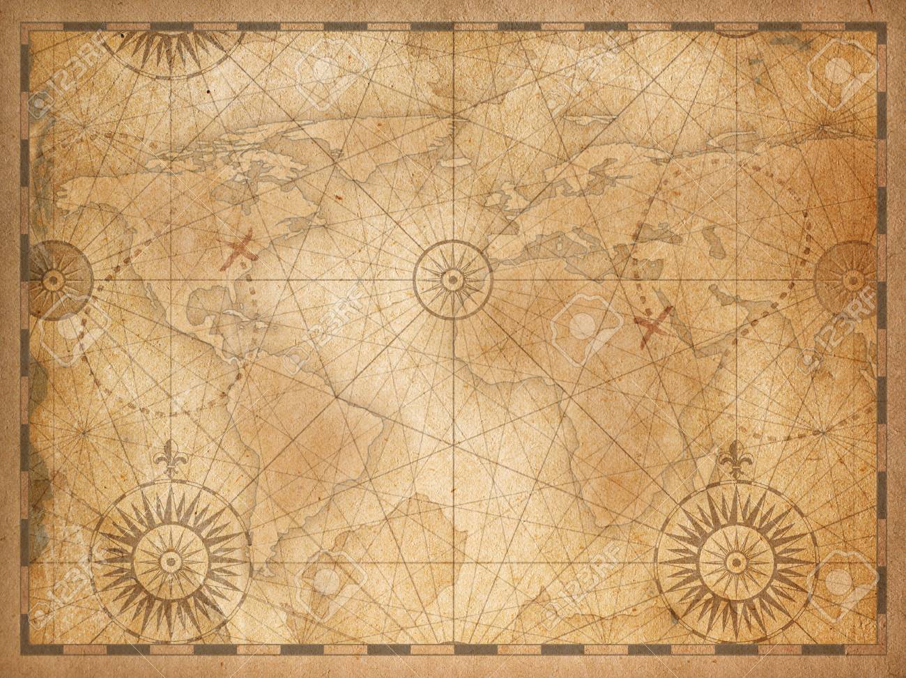 112401227 vintage medieval nautical world map background